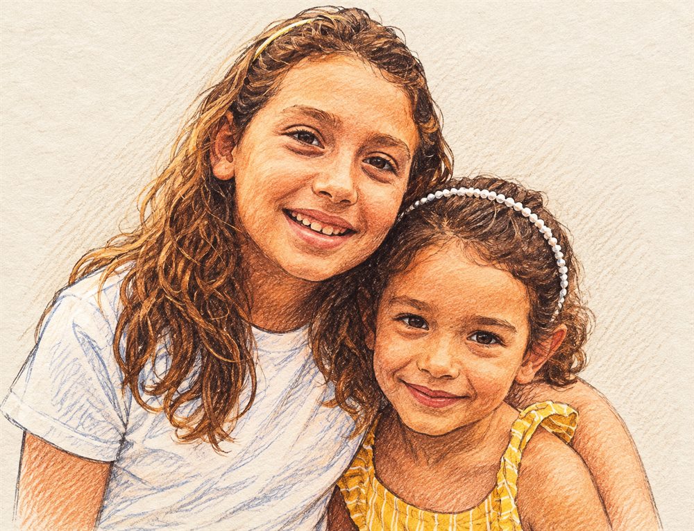 Retrato de Alba y Lucía, autoras de los dibujos del juego